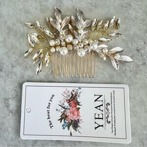 YEAN wedding hair comb clip accessory gold tone rhinestone NWT